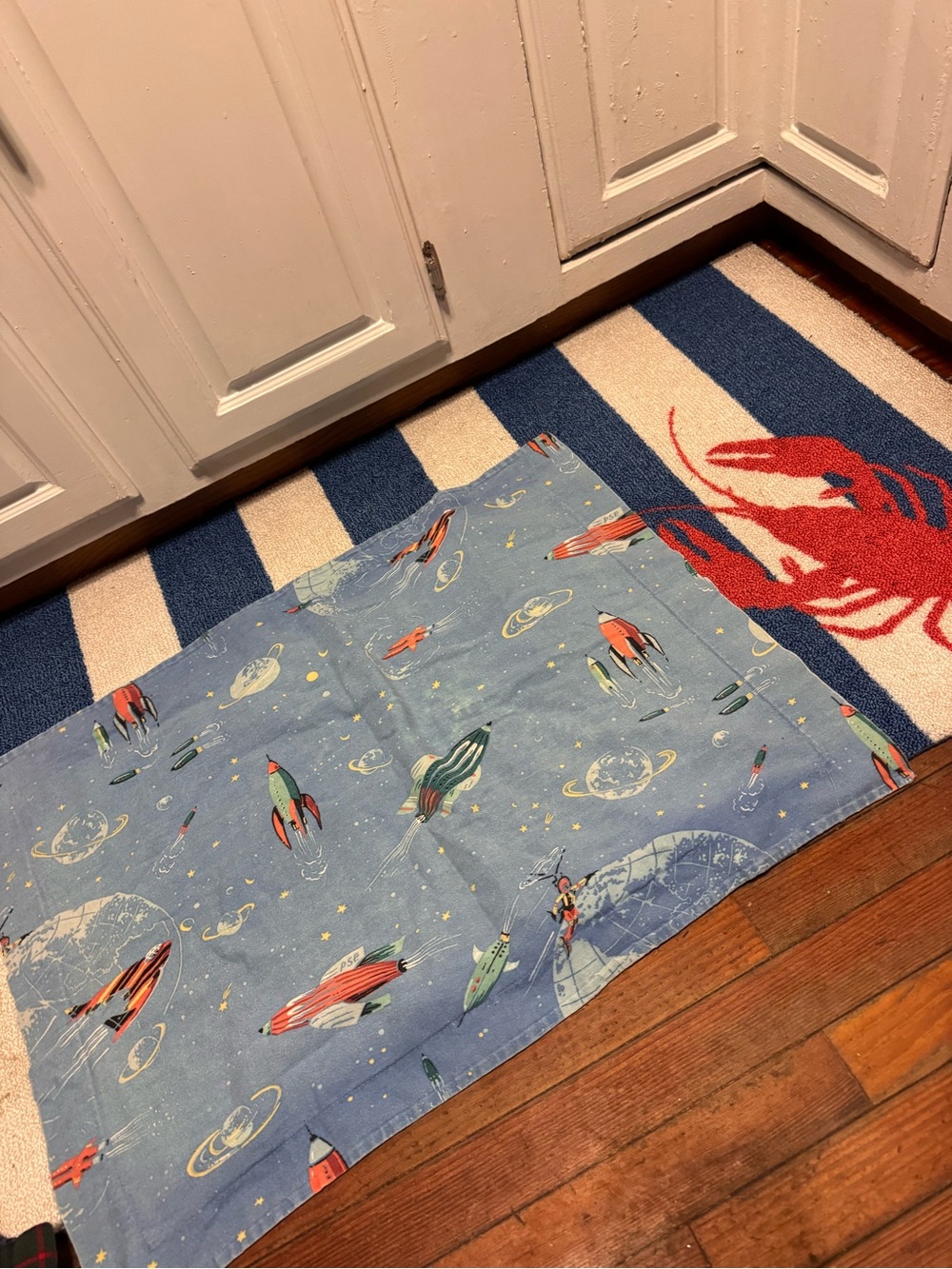 Rare Garnet Hill Blue Kids Rocket Print pillow case